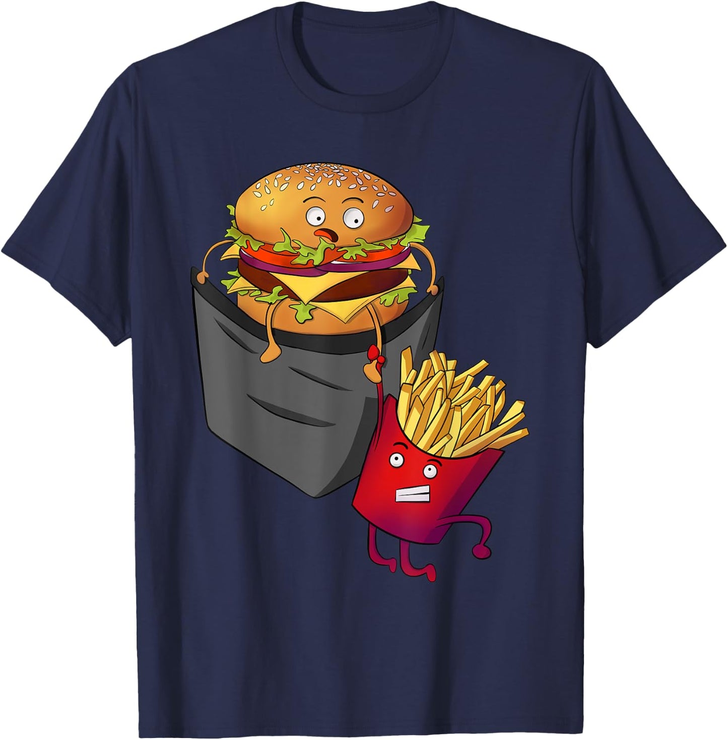 Fast Food in Pocket - Fries Burger Pommes Frites Potato T-Shirt - T-Shirt | Navy
