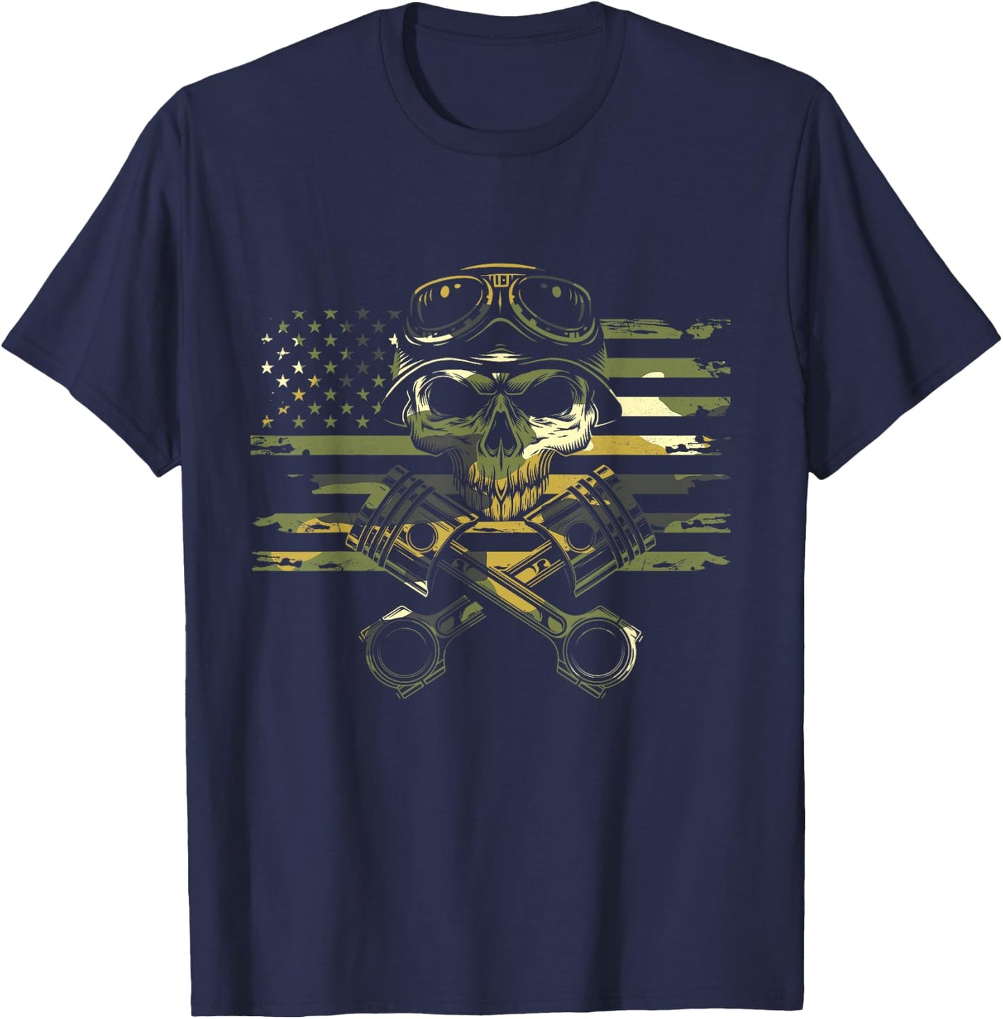 American Flag Motorcycle Apparel - Motorcycle T-Shirt - T-Shirt | Navy