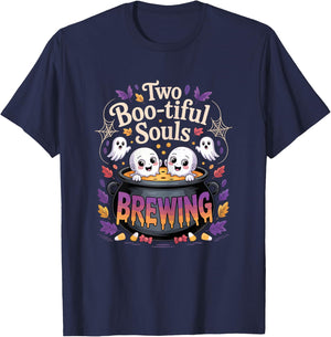 Pregnant Mom Halloween Costume Twins Pregnancy Announcement T-Shirt - T-Shirt | Navy