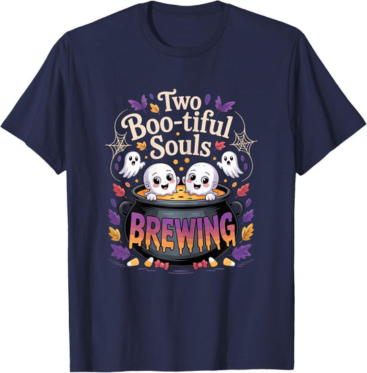 Pregnant Mom Halloween Costume Twins Pregnancy Announcement T-Shirt - T-Shirt | Navy