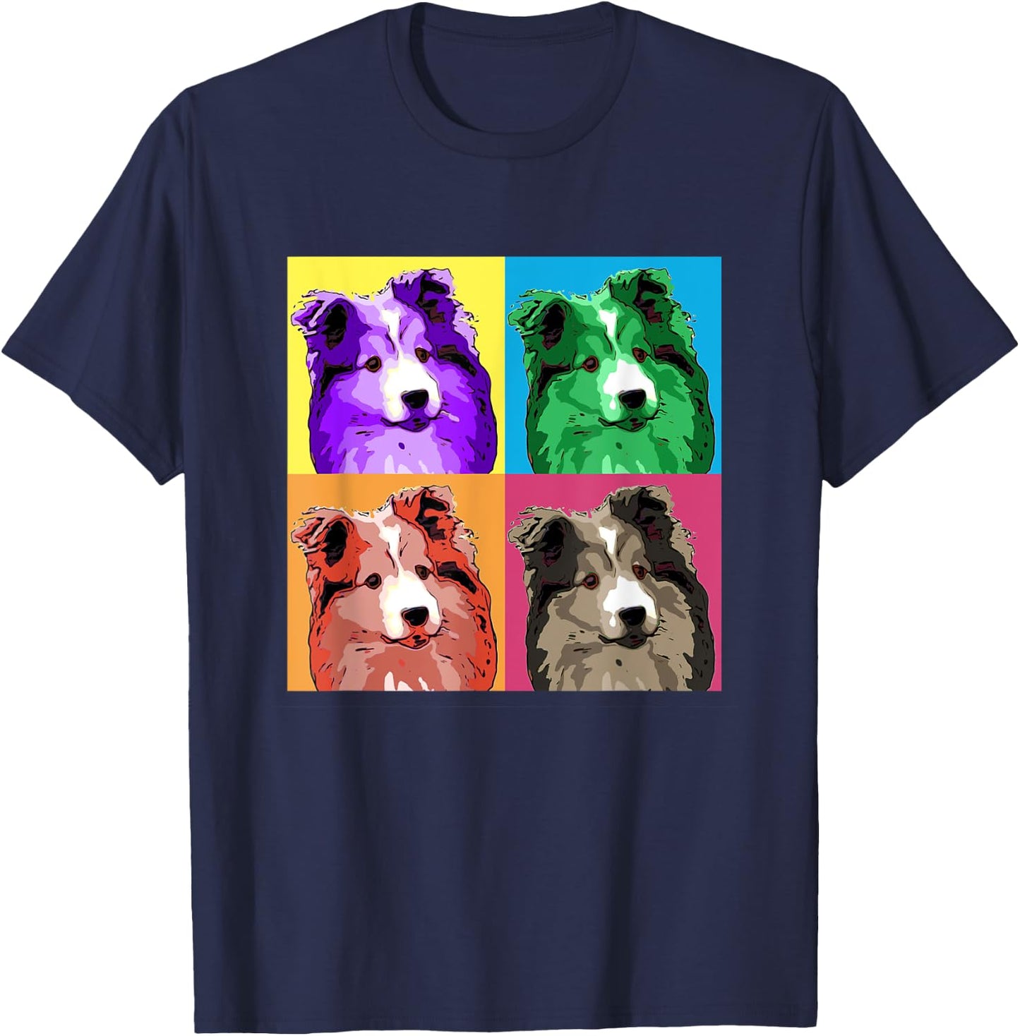 Sheltie Pop Art Style Shetland Sheepdog Women Girls Kids T-Shirt - T-Shirt | Navy