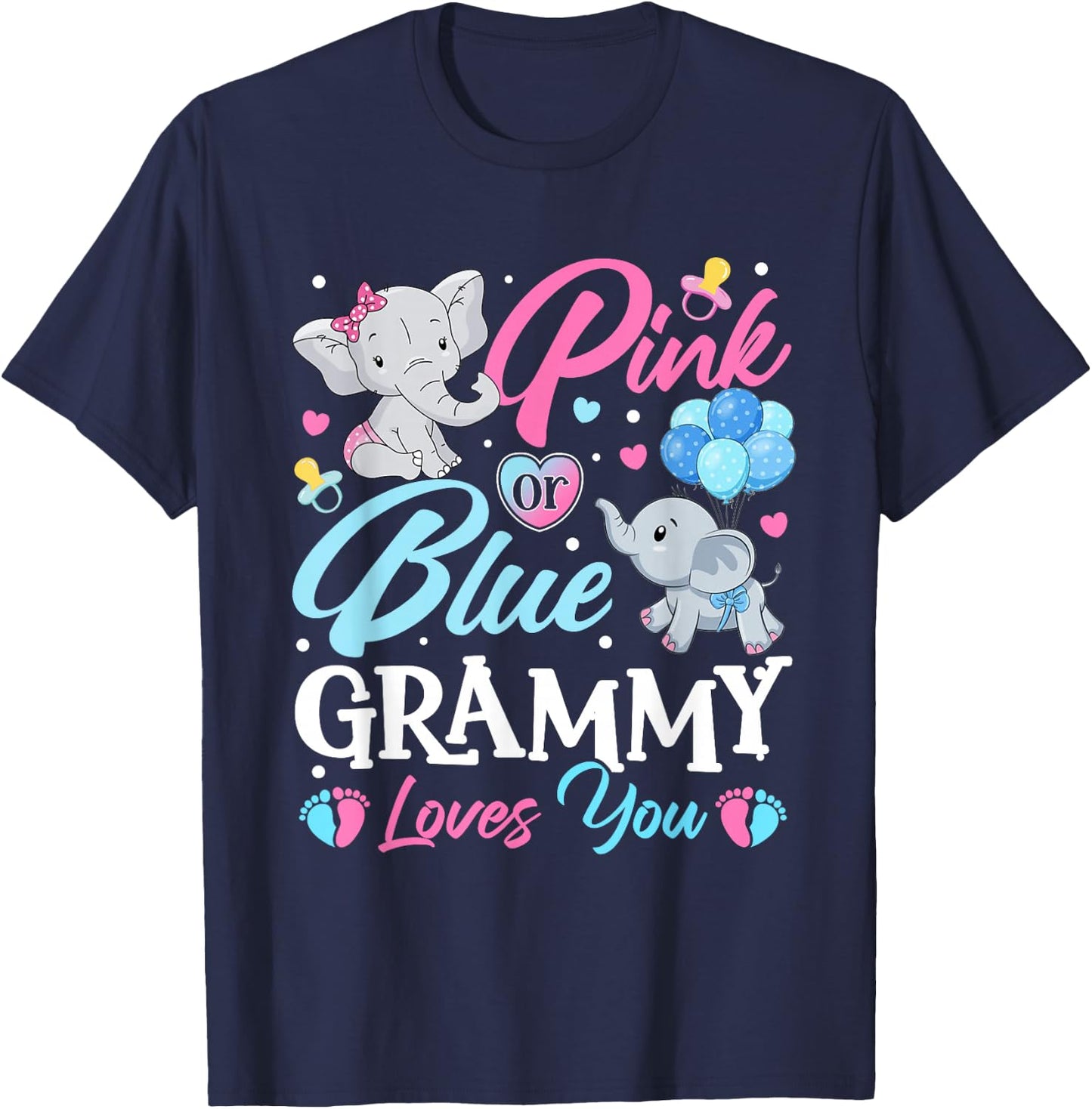 Elephant Blue Pink Grammy Loves You Pregnancy Reveal T-Shirt - T-Shirt | Navy