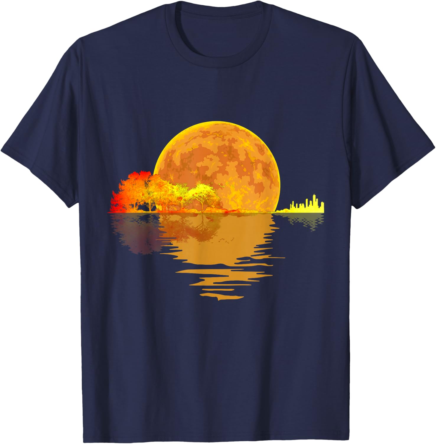 Guitar Nature Moon Music Lover Gift Acoustic Guitar T-Shirt - T-Shirt | Navy
