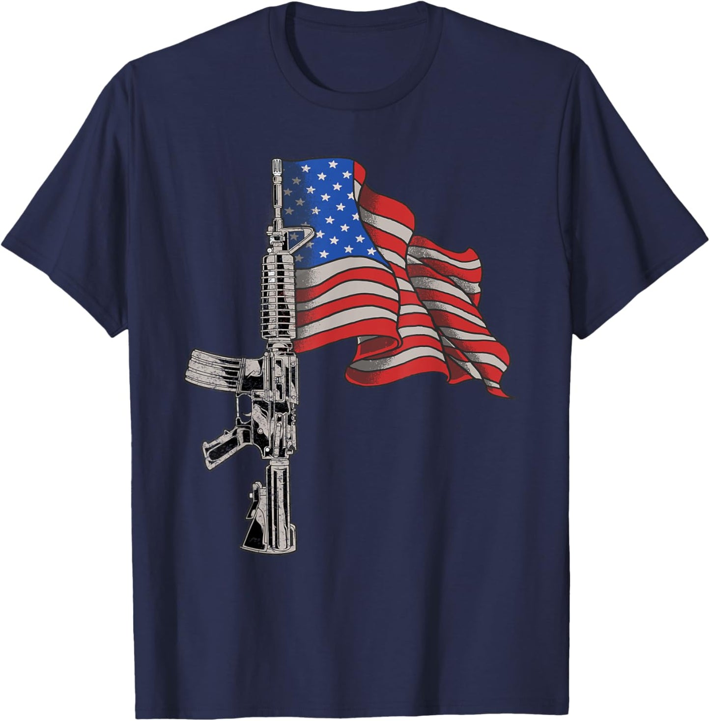AR-15 Assault Rifle USA Flag Gun - Distressed American Flag T-Shirt - T-Shirt | Navy
