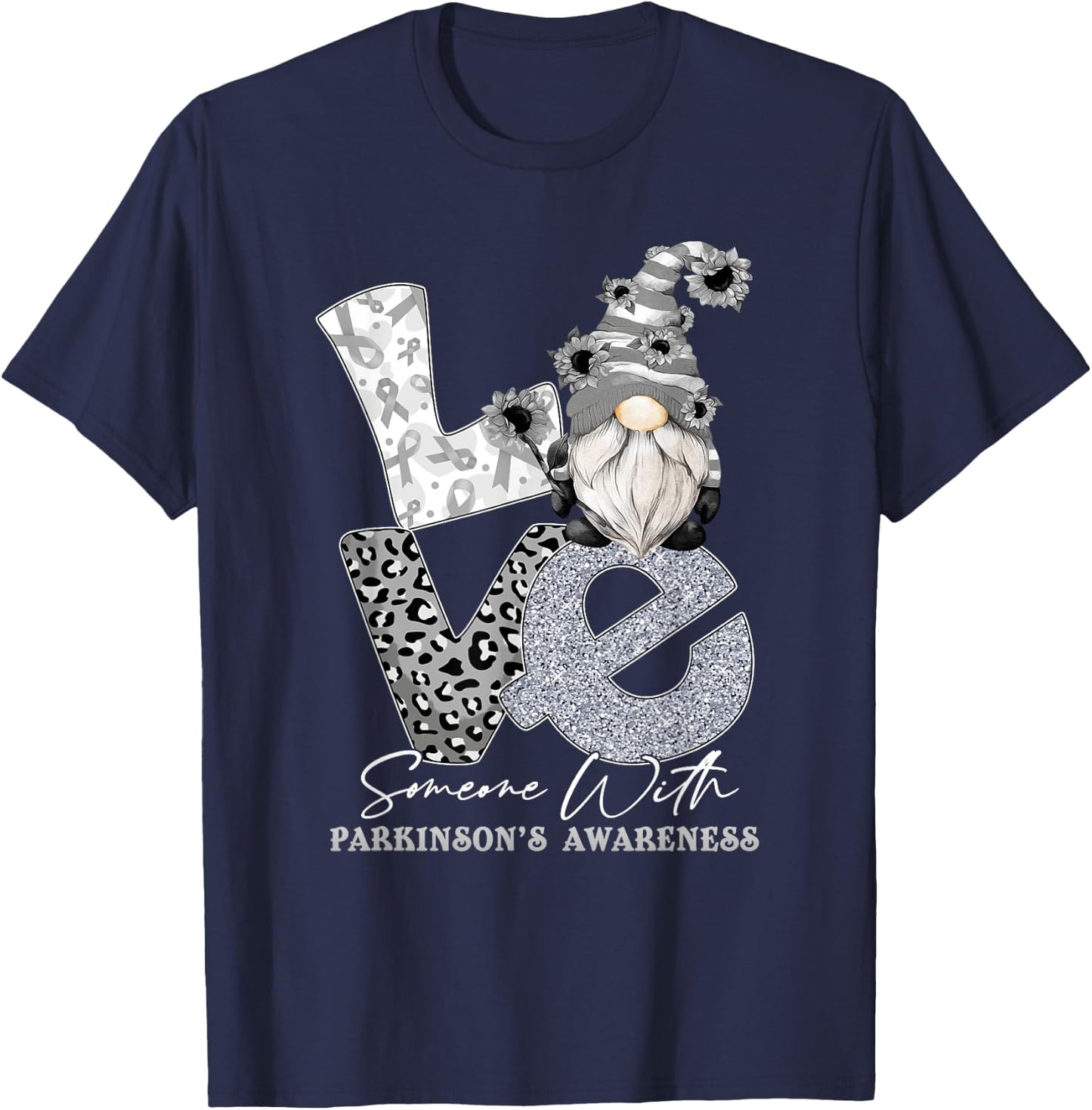 Silver Ribbon Gnome Love Someone With Parkinson's Awareness T-Shirt - T-Shirt | Navy