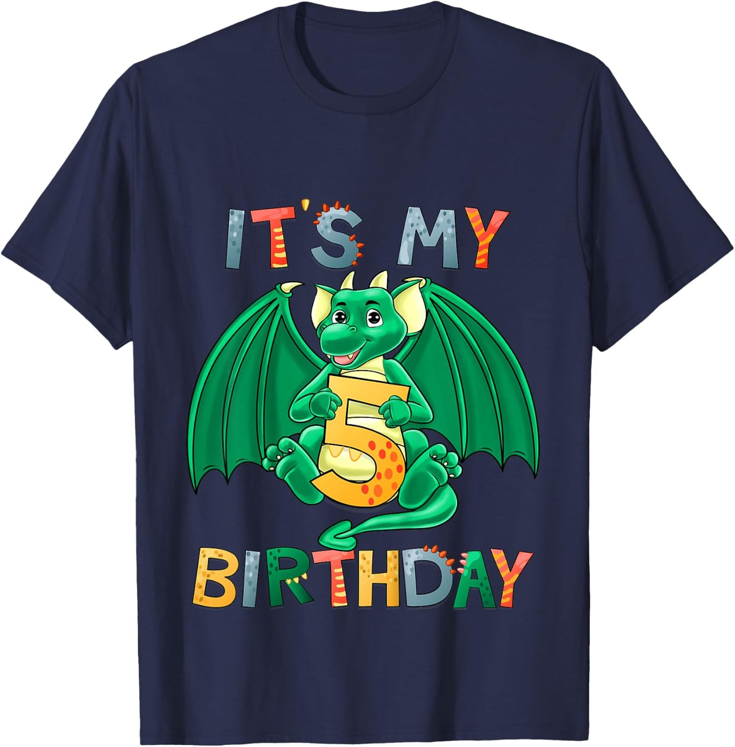 Kids It's My 5th Birthday Dragon 5 Birthday 5 Year Old Boy T-Shirt - T-Shirt | Navy