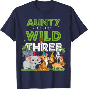 Aunty of the Wild Three Zoo Birthday Safari Jungle Animal T-Shirt - T-Shirt | Navy
