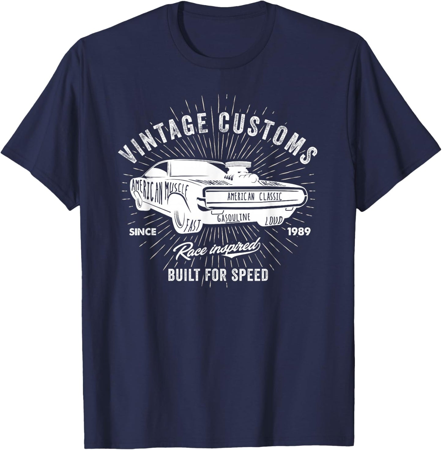 Car Illustration For Boys Vintage Customs Muscle Car T-Shirt - T-Shirt | Navy