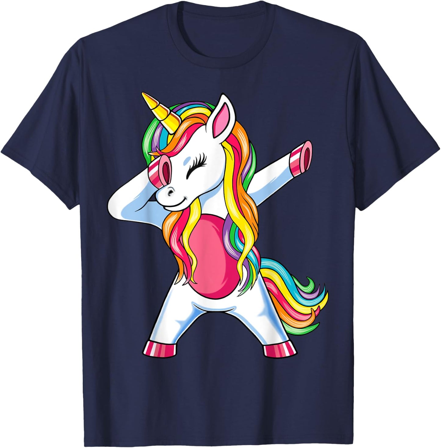 Dabbing Unicorn Girls Kids Women Rainbow Unicorns T-Shirt - T-Shirt | Navy