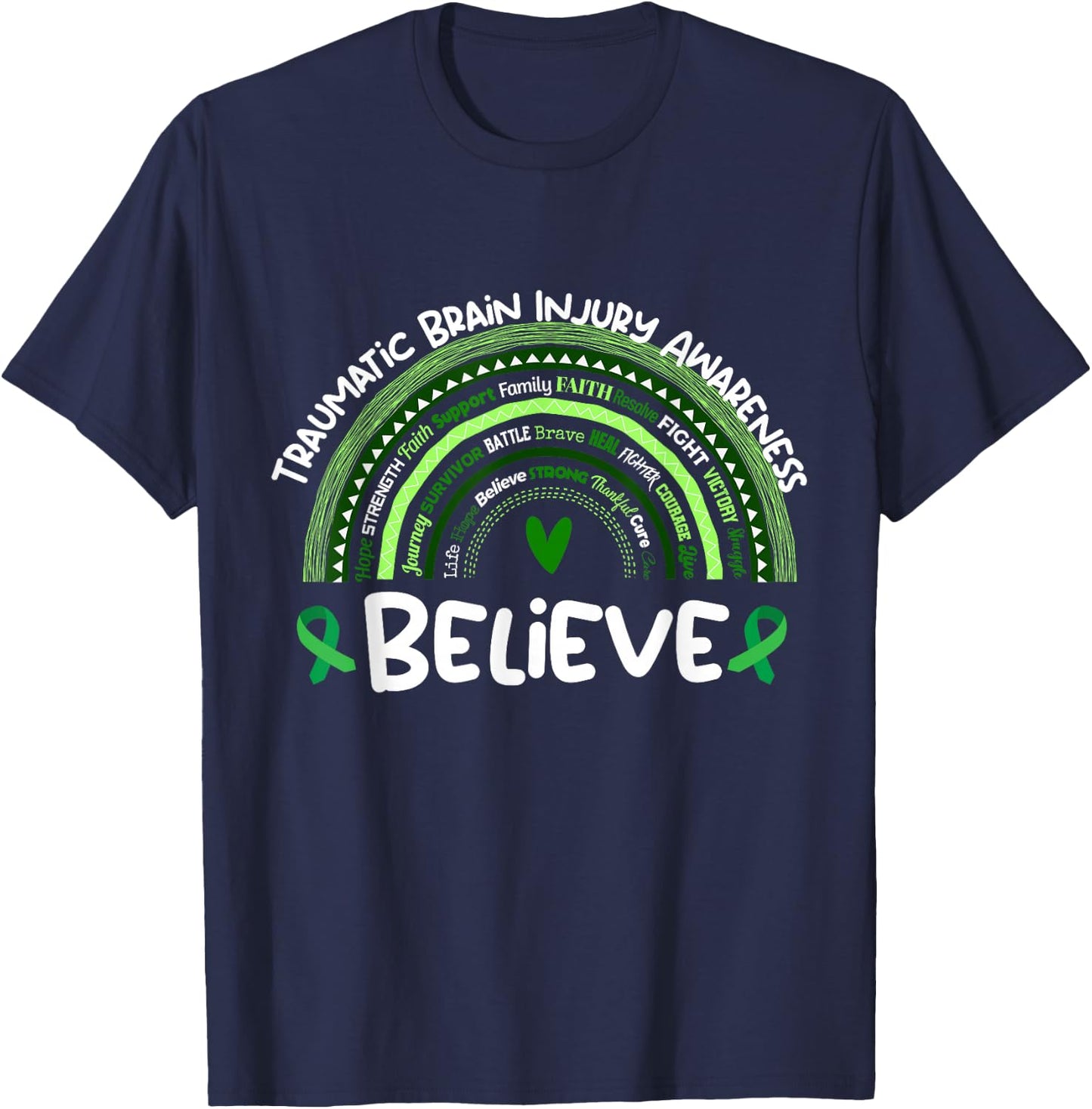 Believe | Traumatic Brain Injury Awareness Month T-Shirt - T-Shirt | Navy