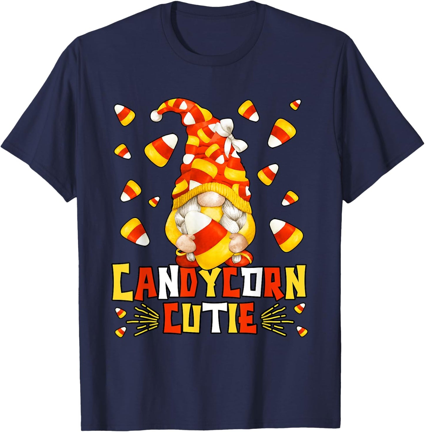 Cute Candy Corn Cutie For Kids & Halloween Candycorn Gnome T-Shirt - T-Shirt | Navy