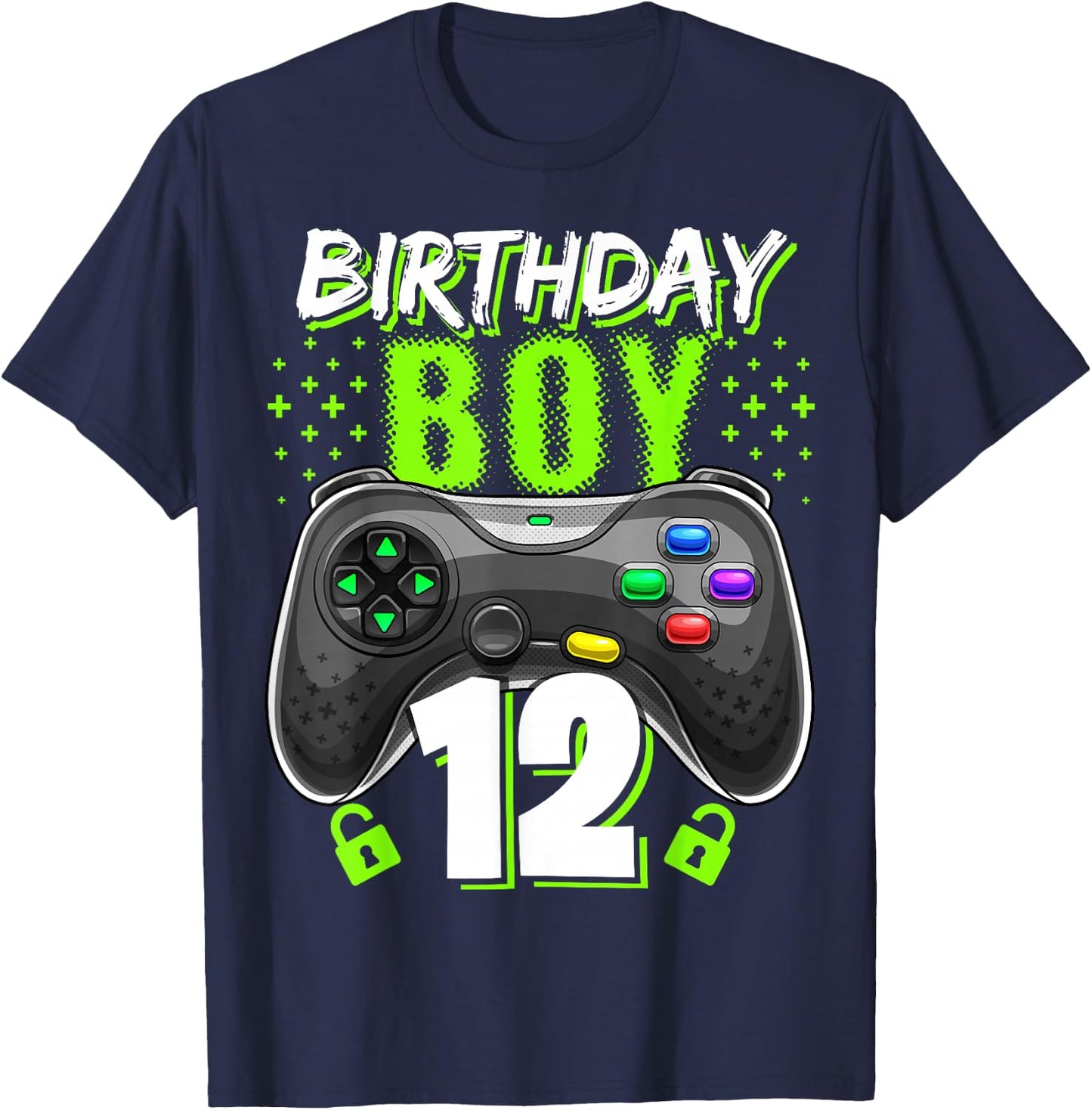 Birthday Boy 12 Video Game Controller Gamer 12th Birthday T-Shirt - T-Shirt | Navy
