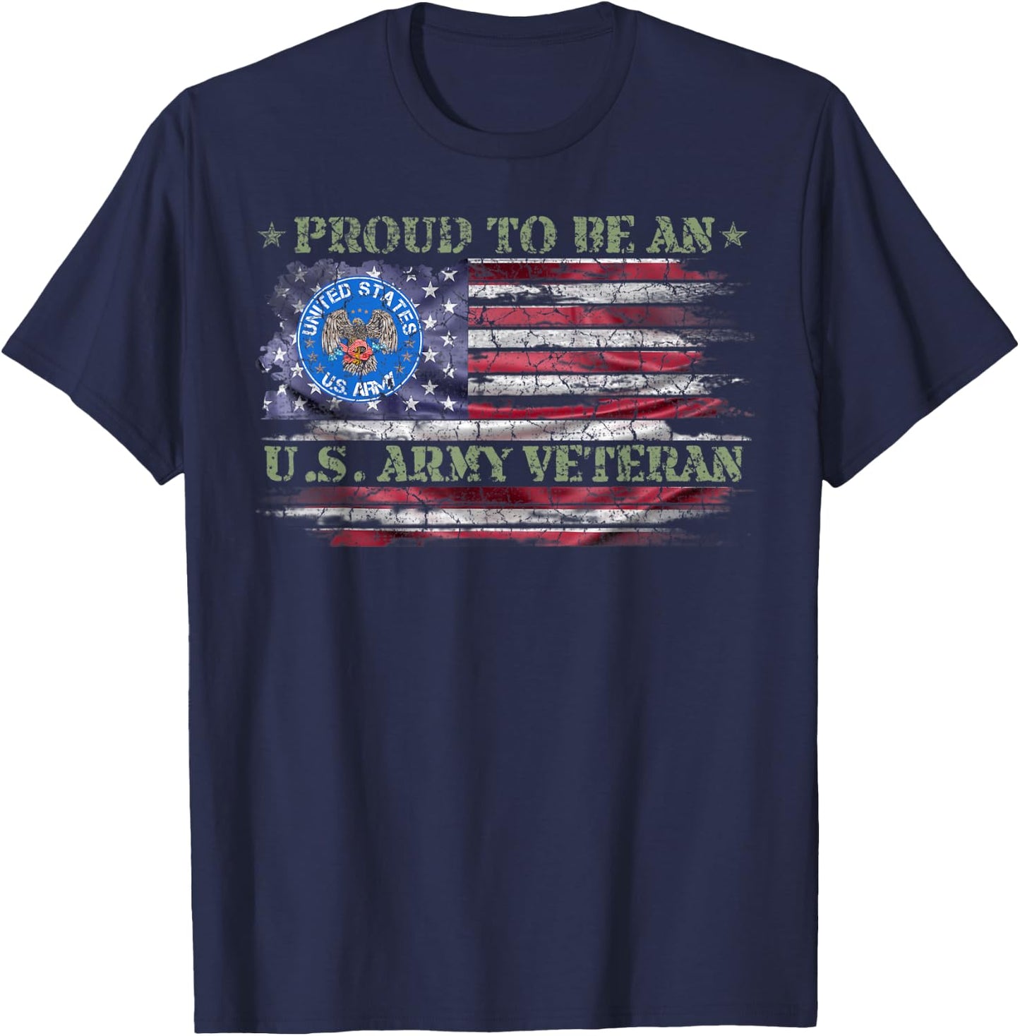 Vintage USA American Flag Proud To Be An US Army Veteran T-Shirt - T-Shirt | Navy