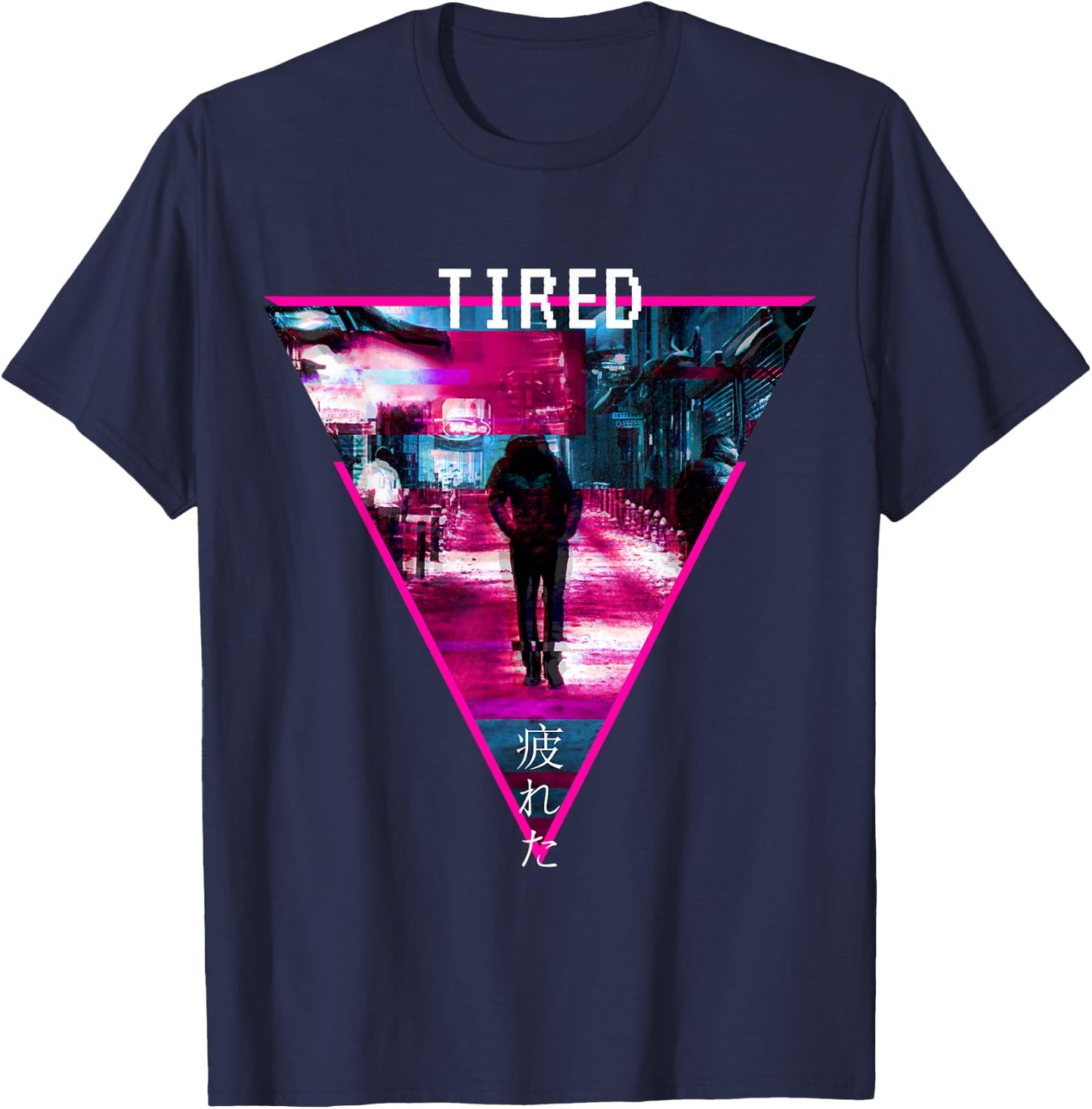 Glitchcore Weirdcore Aesthetic Hyperpop Tired Japanisch T-Shirt - T-Shirt | Navy