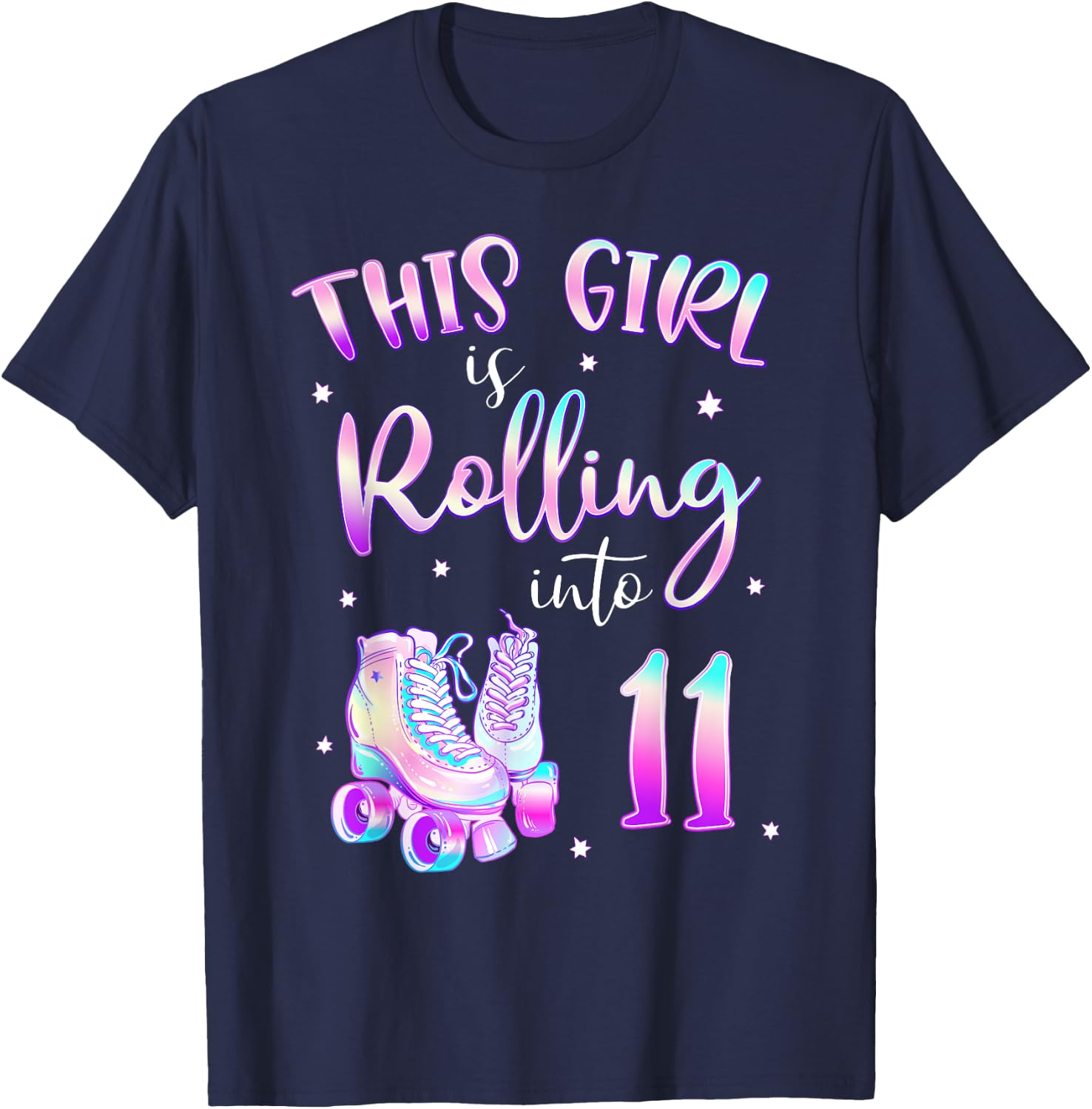 11th Bday Rolling Into 11 Birthday Girl Roller Skate Party T-Shirt - T-Shirt | Navy