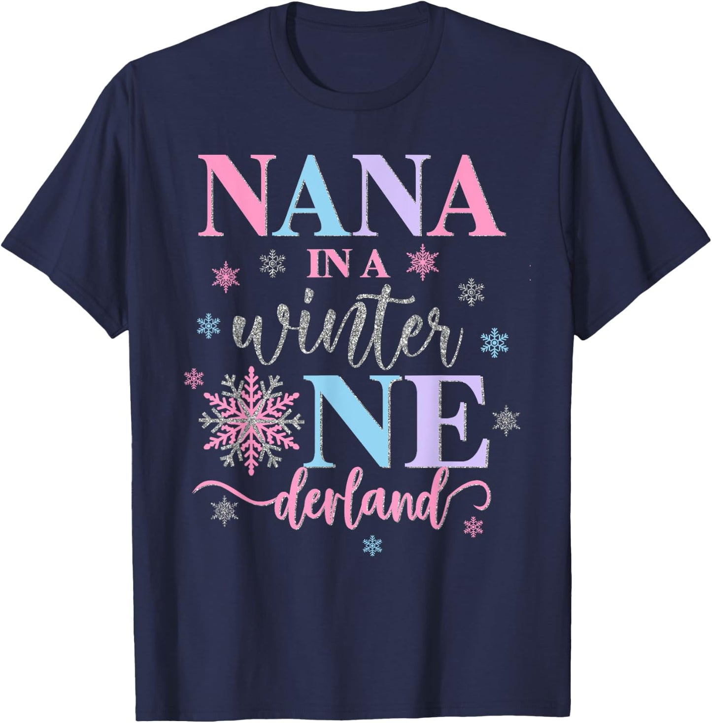 Nana in a Winter Onederland Birthday Girl Sweet Snowflake T-Shirt - T-Shirt | Navy