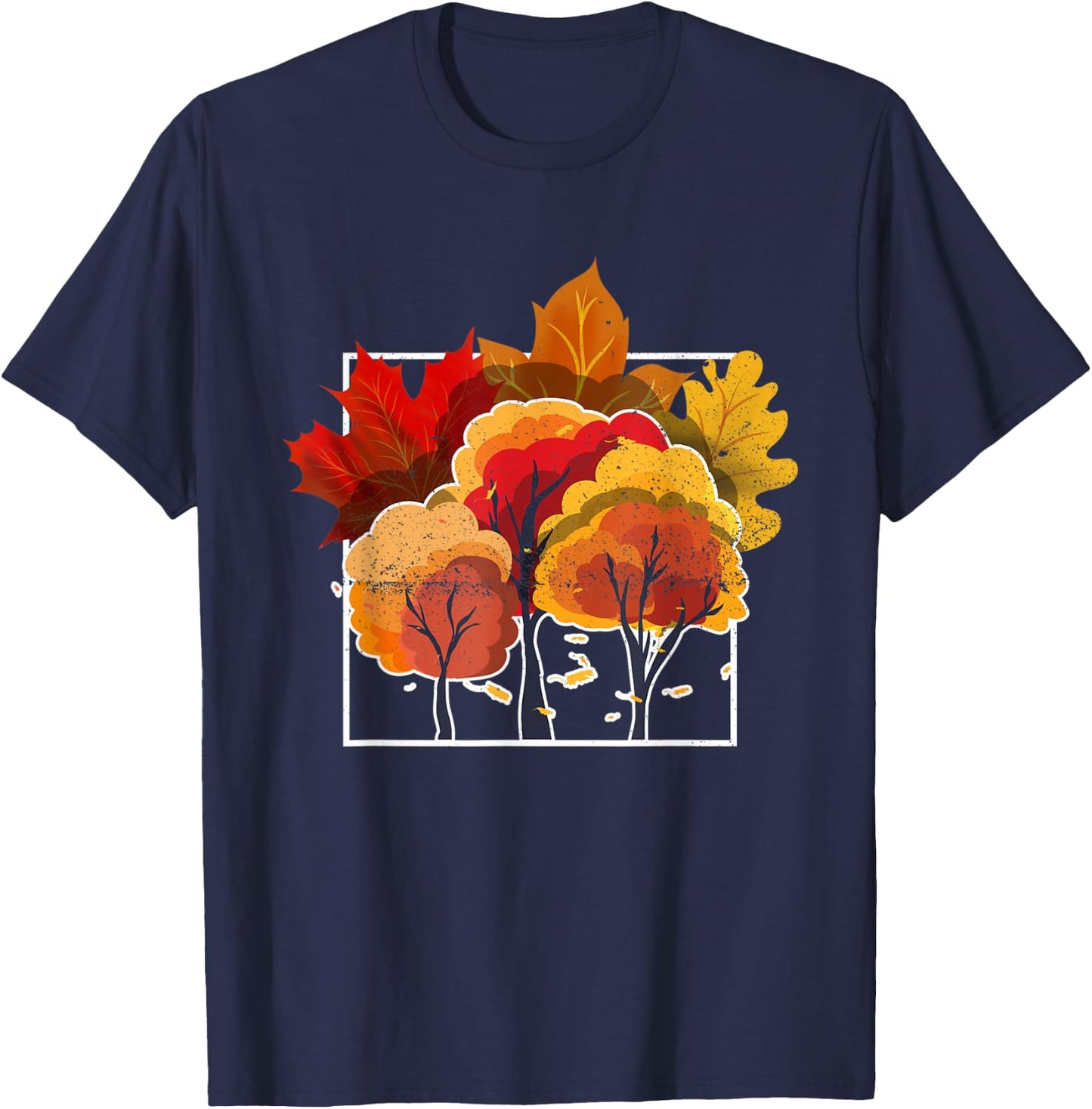 Nature Forest Leaves Autumn Trees Fall T-Shirt - T-Shirt | Navy