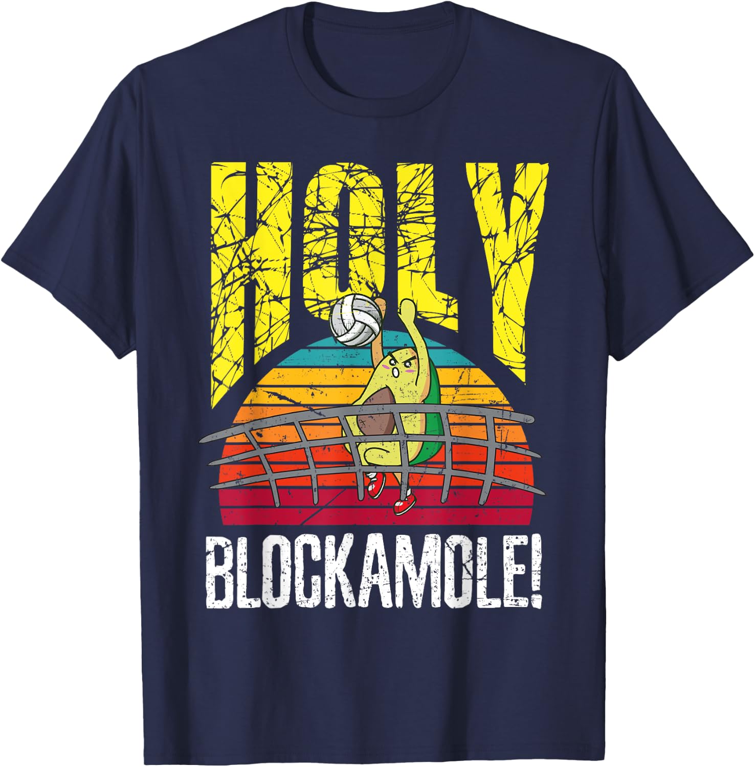 Holy Blockamole Funny Volleyball Block Avocado Design T-Shirt - T-Shirt | Navy