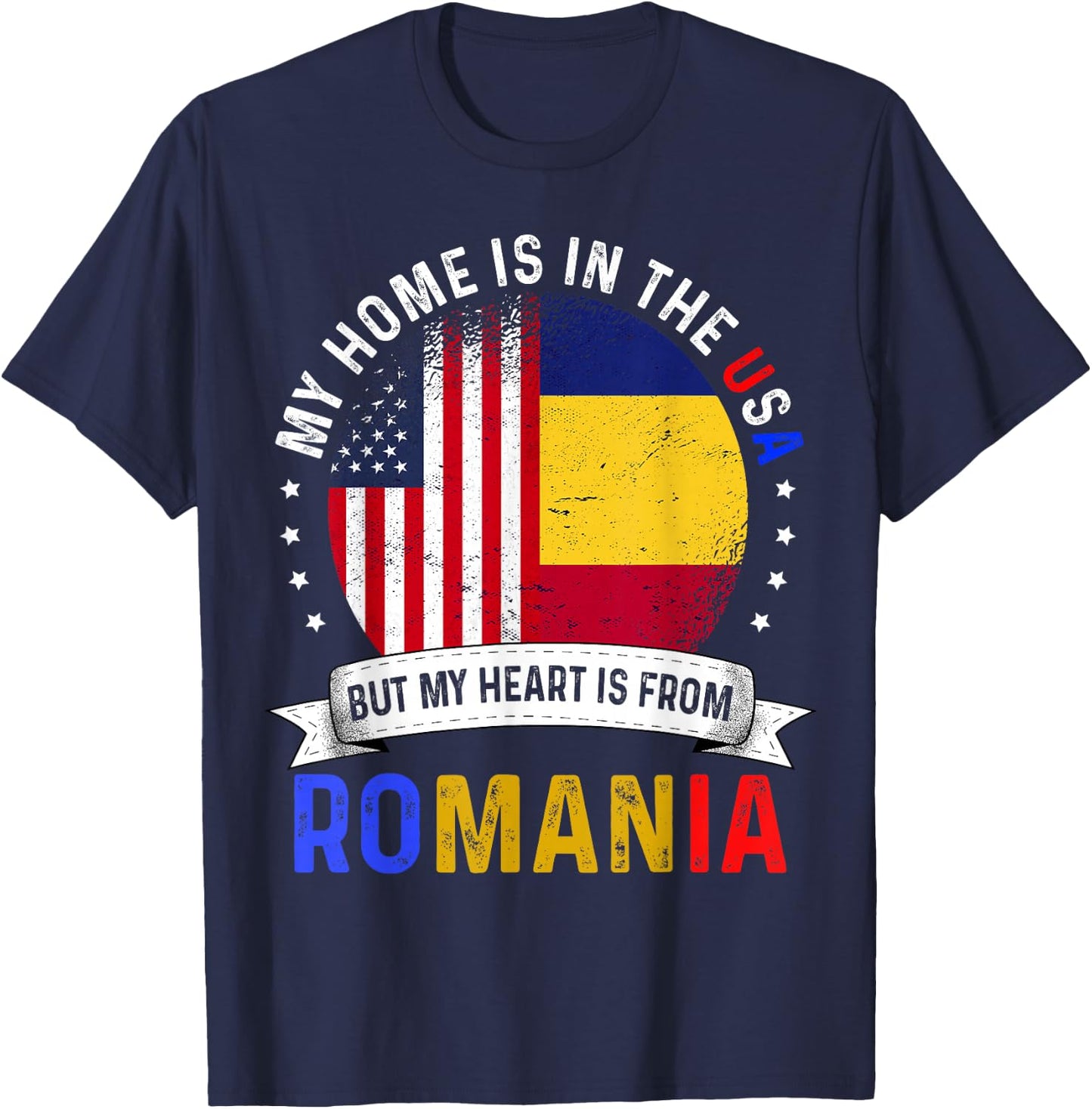 Romanian American Patriot Heart is from Romania Flag T-Shirt - T-Shirt | Navy