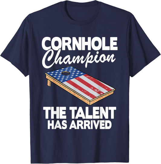 Cornhole Champion American Flag Board Funny Cornhole T-Shirt - T-Shirt | Navy