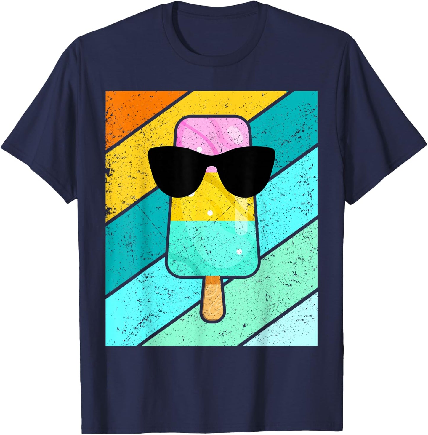 Cool Popsicle Summer Break Sunglass Funny Ice Cream Lover T-Shirt - T-Shirt | Navy