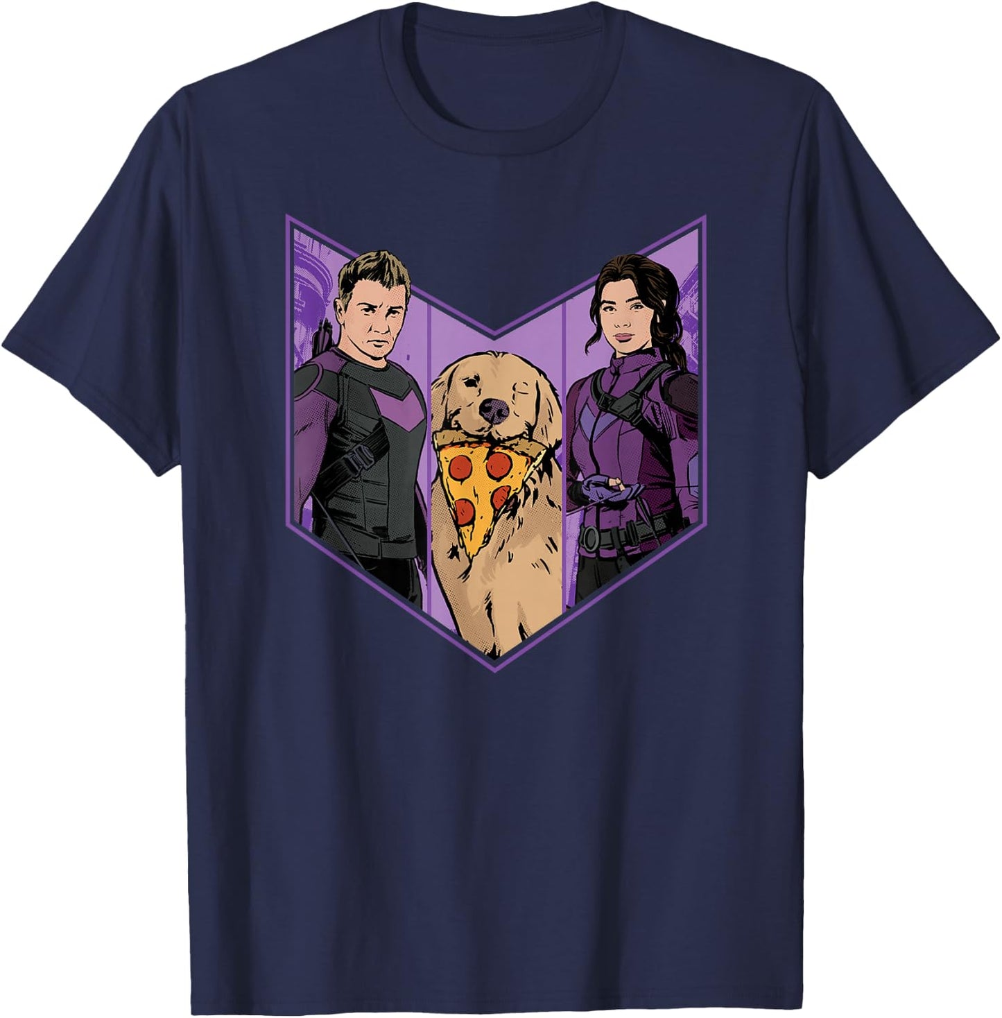 Marvel Hawkeye Clint Barton Kate Bishop and Lucky Arrow T-Shirt - T-Shirt | Navy