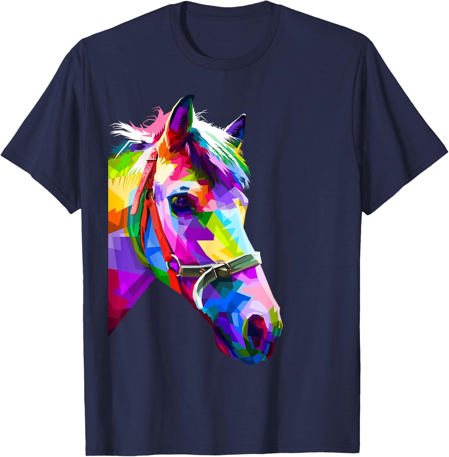 Colorful pop art horse portrait | Funny Horses T-Shirt - T-Shirt | Navy