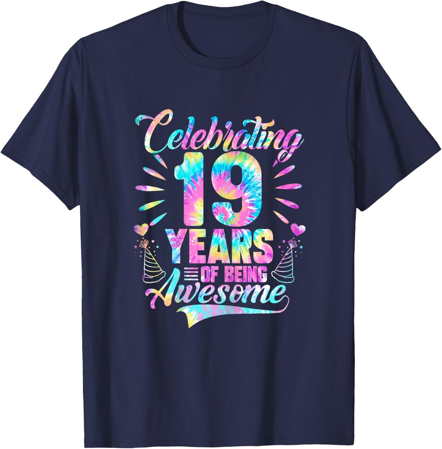 Celebrating 19 Year Of Being Awesome With Tie-dye Graphic T-Shirt - T-Shirt | Navy