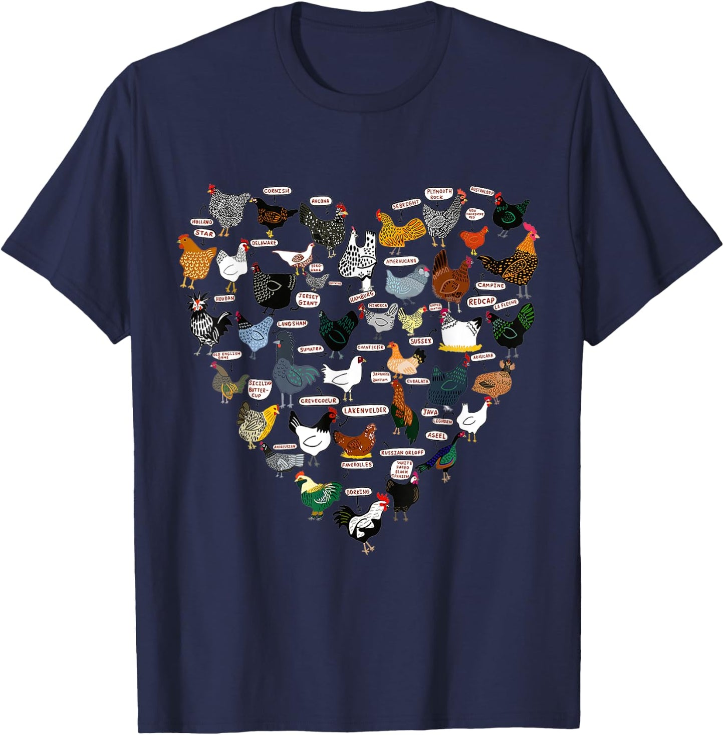 Funny Heart Design List Of Chicken Breeds T-Shirt - T-Shirt | Navy