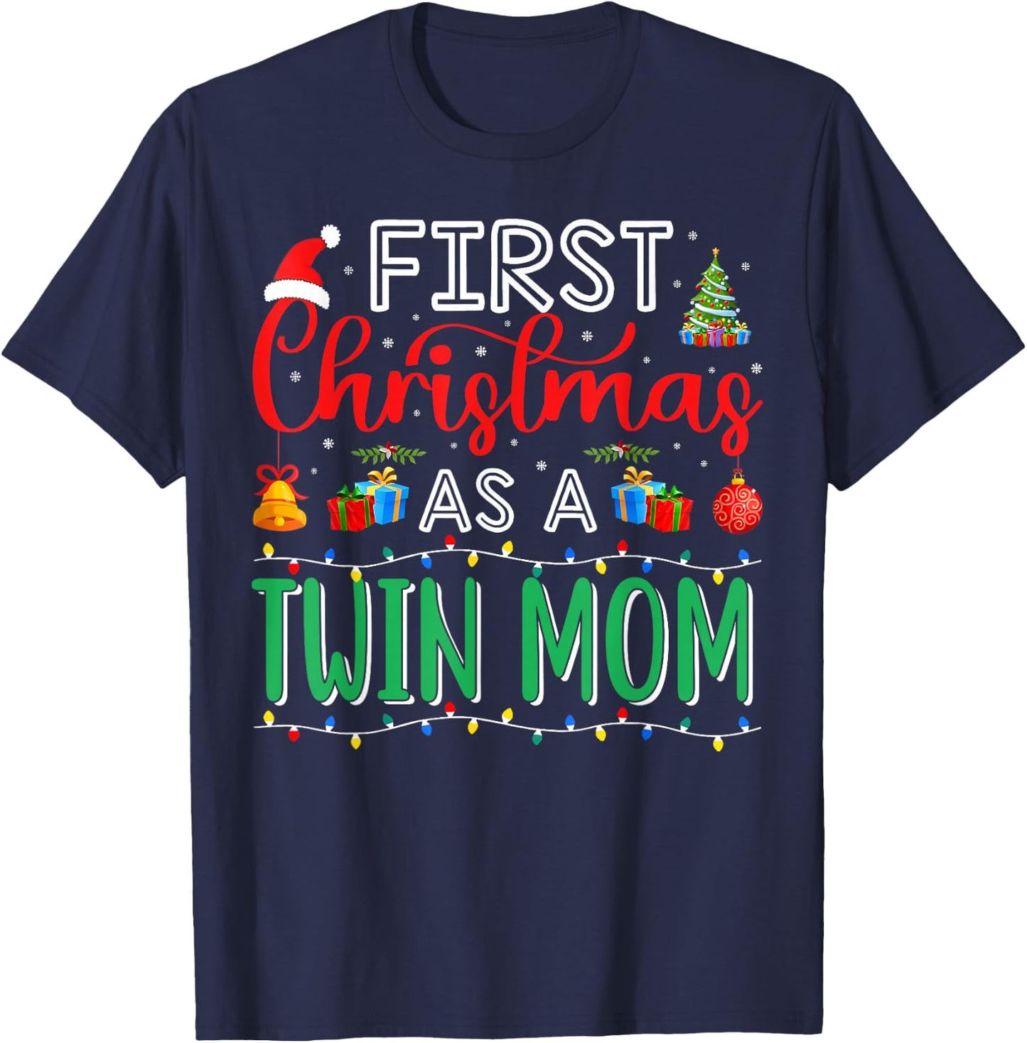 First Christmas As Twin Mom Family Matching New Twin Mom T-Shirt - T-Shirt | Navy