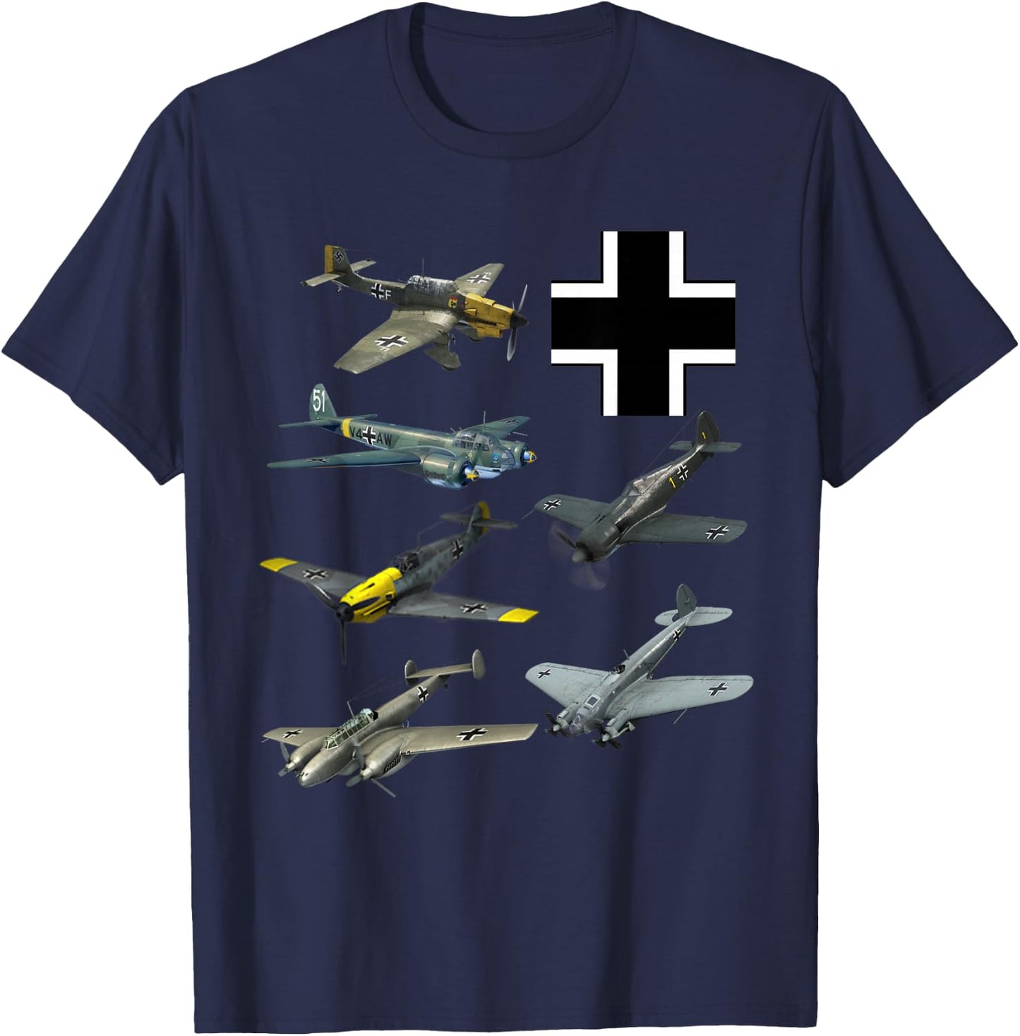 WW2 German Fighter JU-87 Stuka Bf 109 Fw190 T-Shirt - T-Shirt | Navy