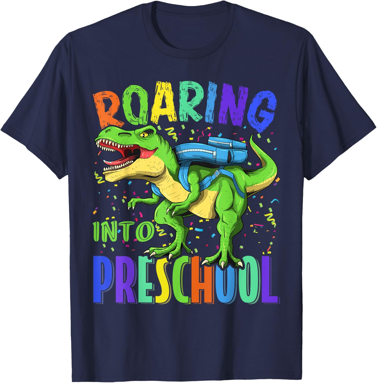 Roaring Into Preschool Dinosaur T Rex Back to School Boys T-Shirt - T-Shirt | Navy