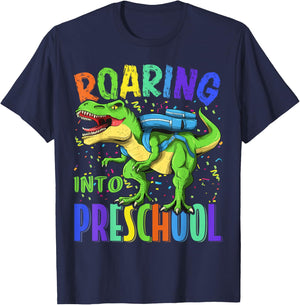 Roaring Into Preschool Dinosaur T Rex Back to School Boys T-Shirt - T-Shirt | Navy