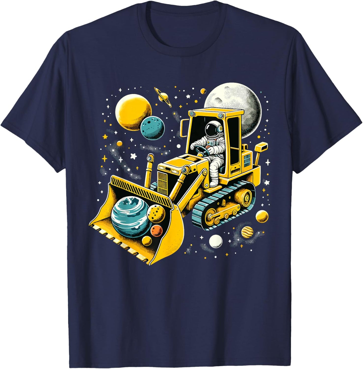 Astronaut Excavator in Space Planet T-Shirt - T-Shirt | Navy