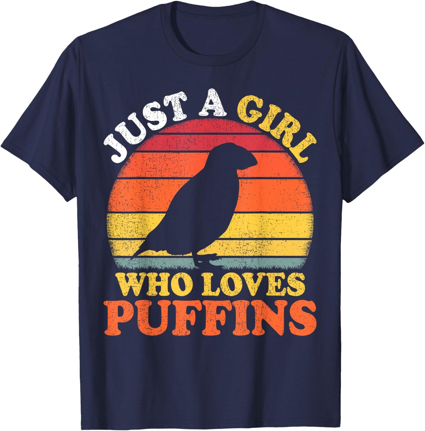 Puffin Bird Vintage Just A Girl Who Loves Puffins T-Shirt - T-Shirt | Navy