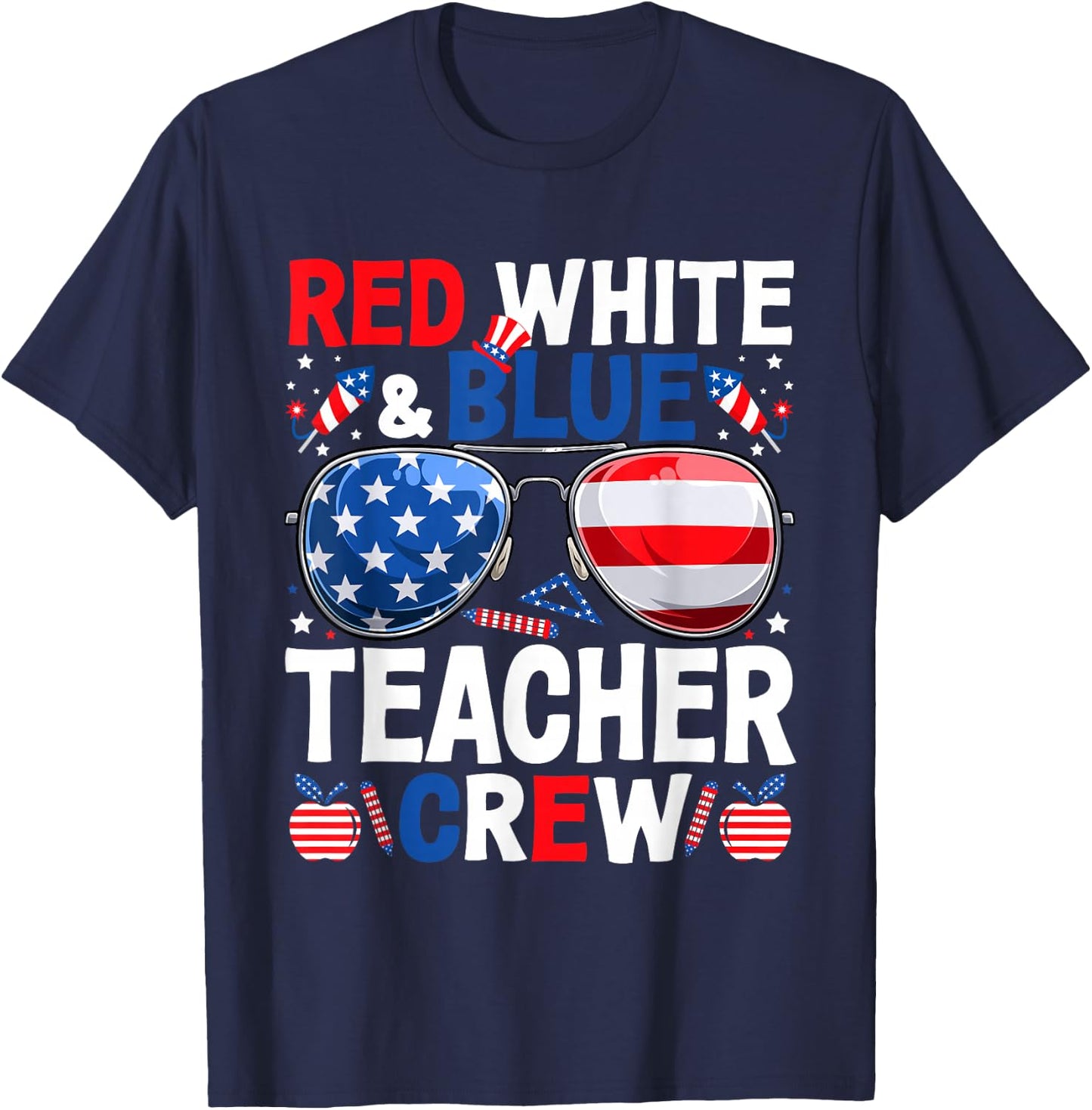 4th Of July Red White & Blue Teacher Crew American Flag Men T-Shirt - T-Shirt | Navy