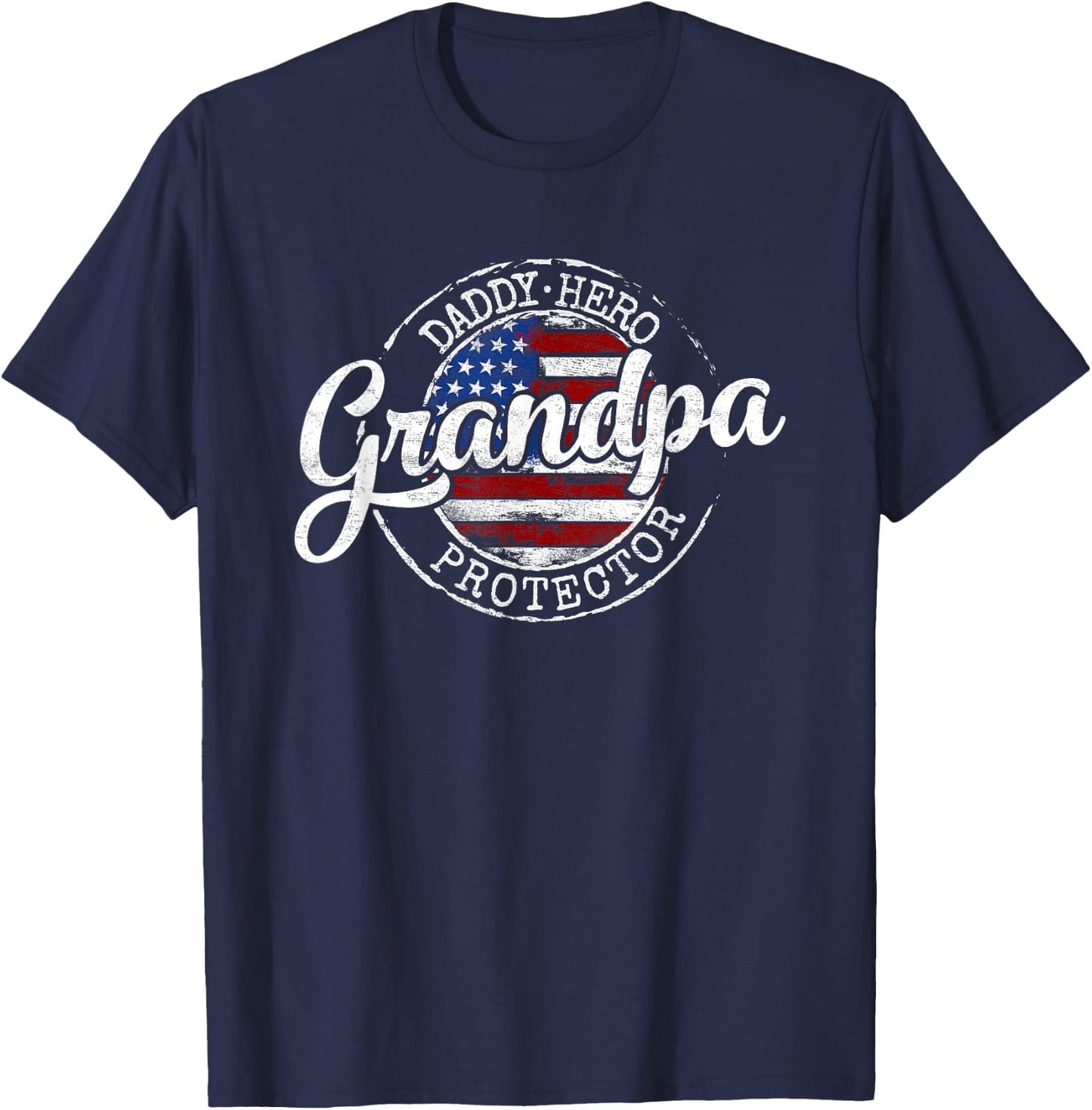 Daddy Hero Grandpa Protector Vintage Stamp Fathers Day Dad T-Shirt - T-Shirt | Navy