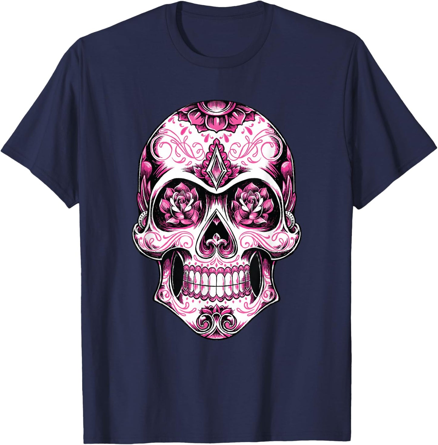 Breast Cancer Shirt Women Pink Sugar Skull T-Shirt - T-Shirt | Navy