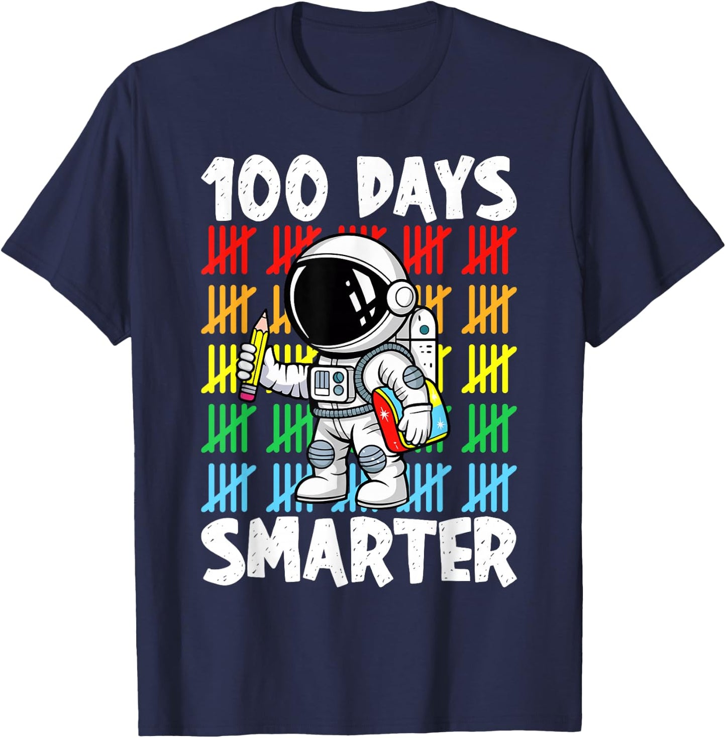 100 Days Smarter 100th Day Of School Astronaut Boys Space T-Shirt - T-Shirt | Navy
