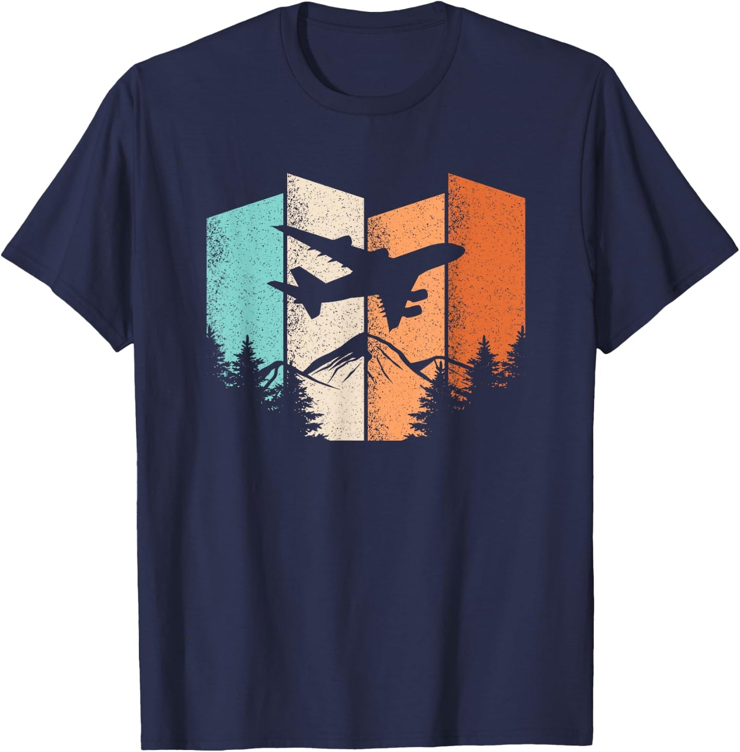 Retro Airplane Landscape Pilot Aviation Men Women T-Shirt - T-Shirt | Navy