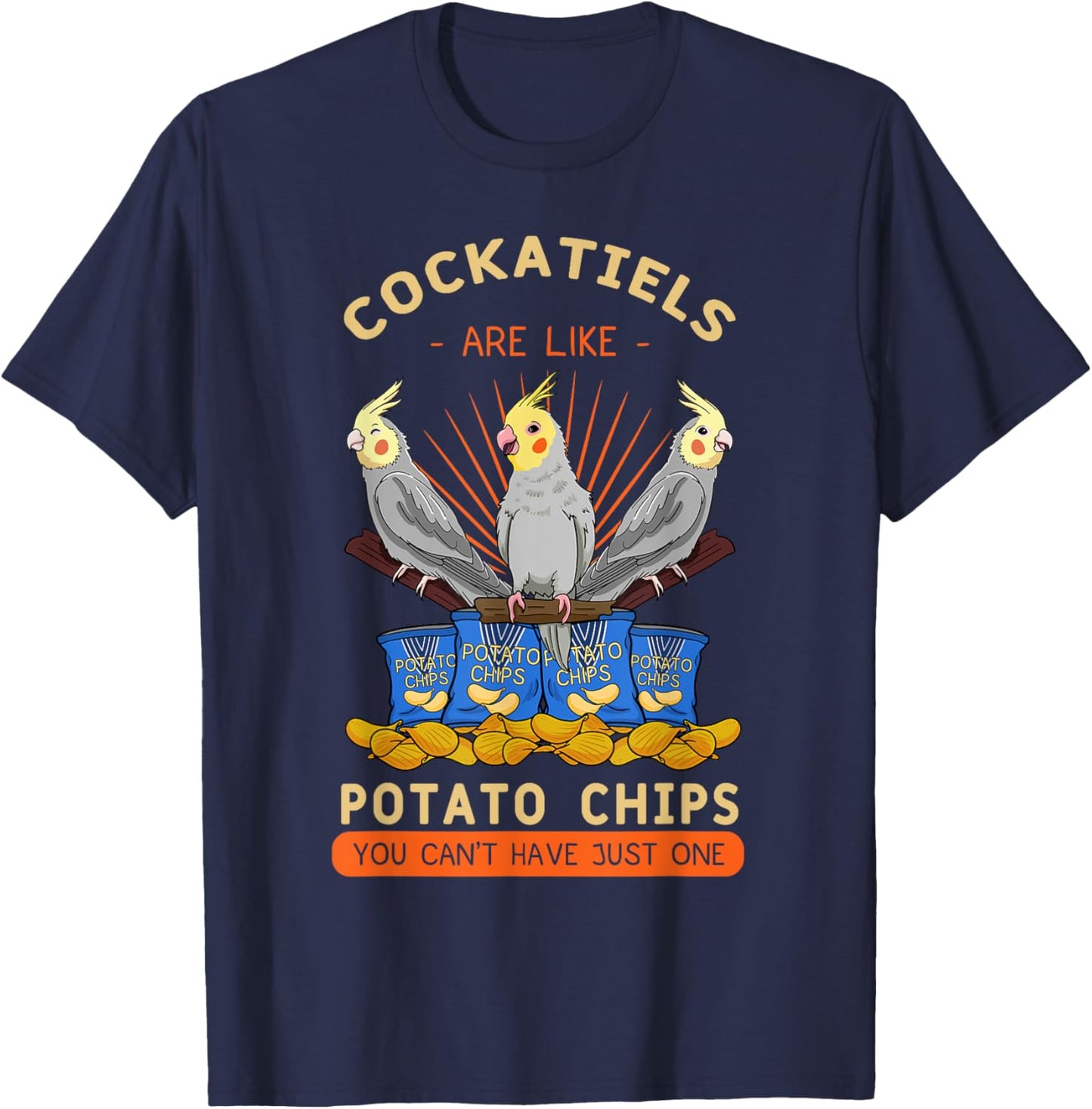 Cockatiel Potato Chips Cockatoo Lutino Parrot Quarrion Tiel , Black, Small T-Shirt - T-Shirt | Navy