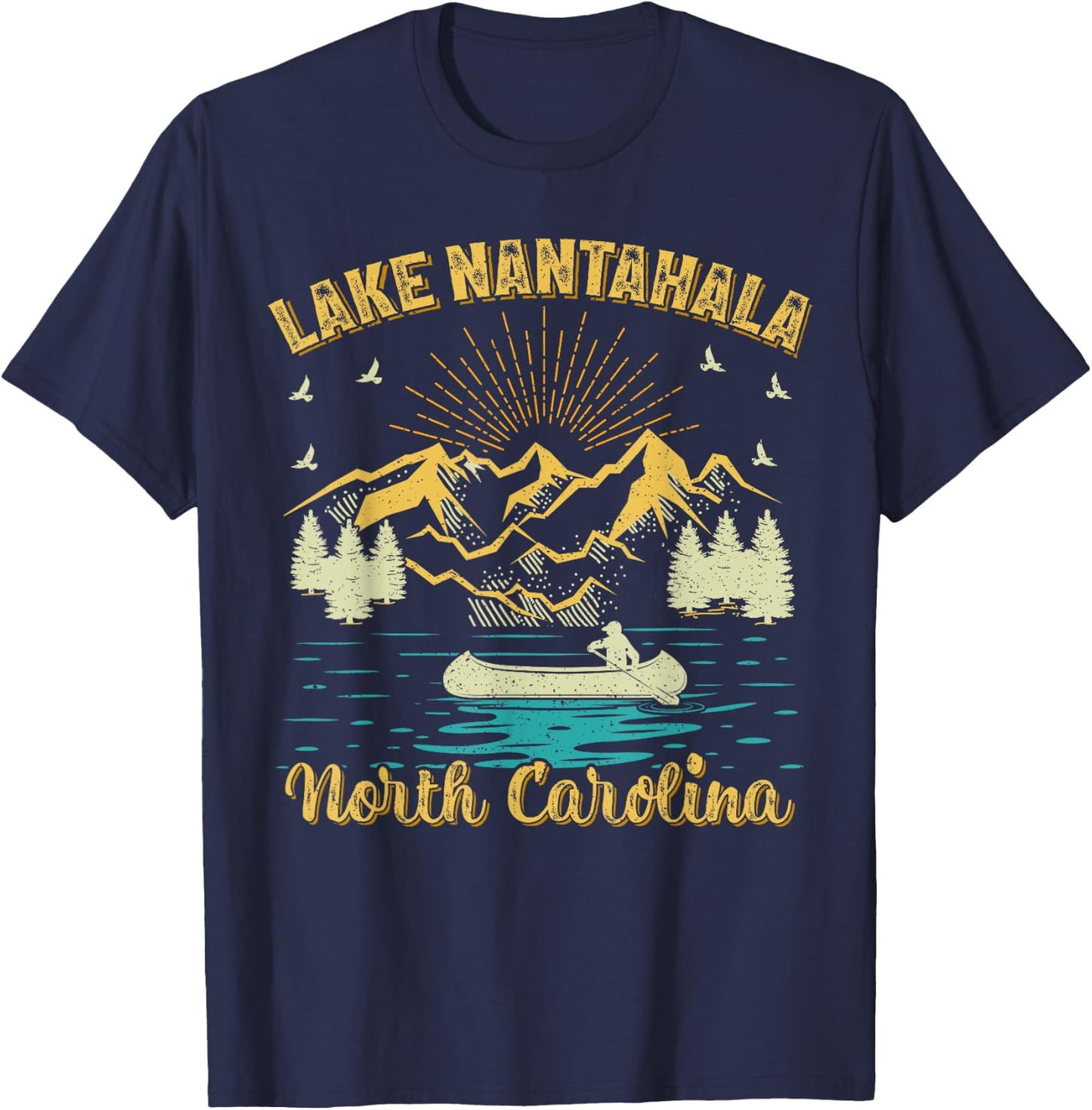 Summer Vacation Retro Mountain North Carolina Nantahala Lake T-Shirt - T-Shirt | Navy