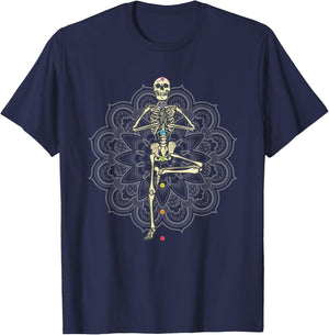 Yoga Skeleton in Vriksasana Pose Chakra T-Shirt - T-Shirt | Navy