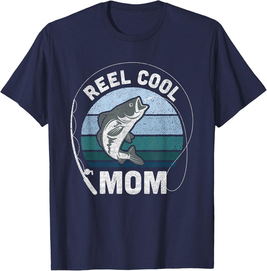 Funny Reel Cool Mom Fishing Mothers Day T-Shirt - T-Shirt | Navy