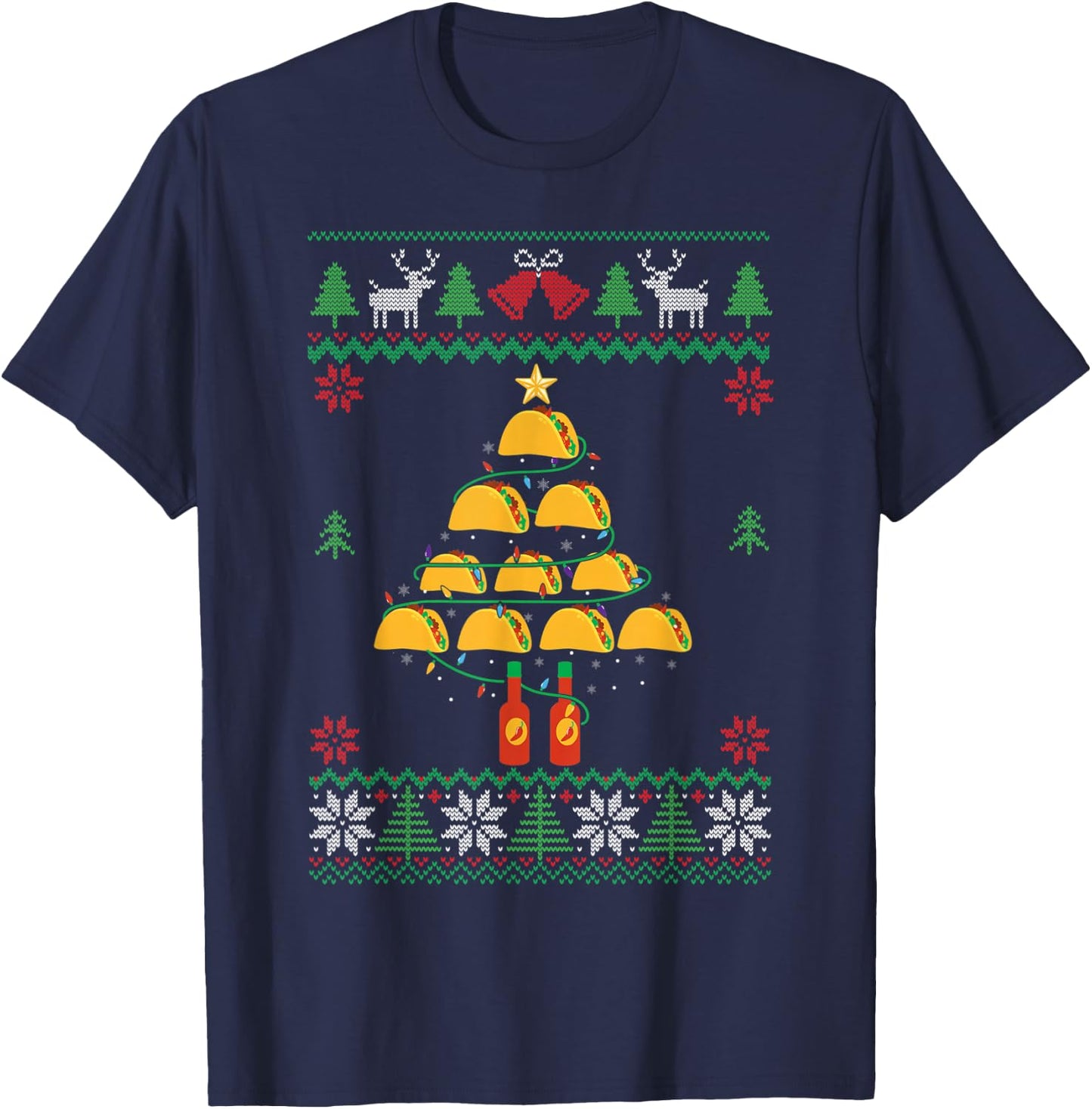 Tacos Christmas Tree Ugly Sweater Christmas Family Matching T-Shirt - T-Shirt | Navy