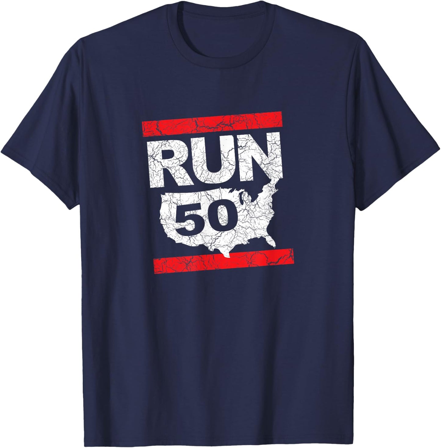 RUN 50 States Marathon Fanatic Runner Running Inspired T-Shirt - T-Shirt | Navy