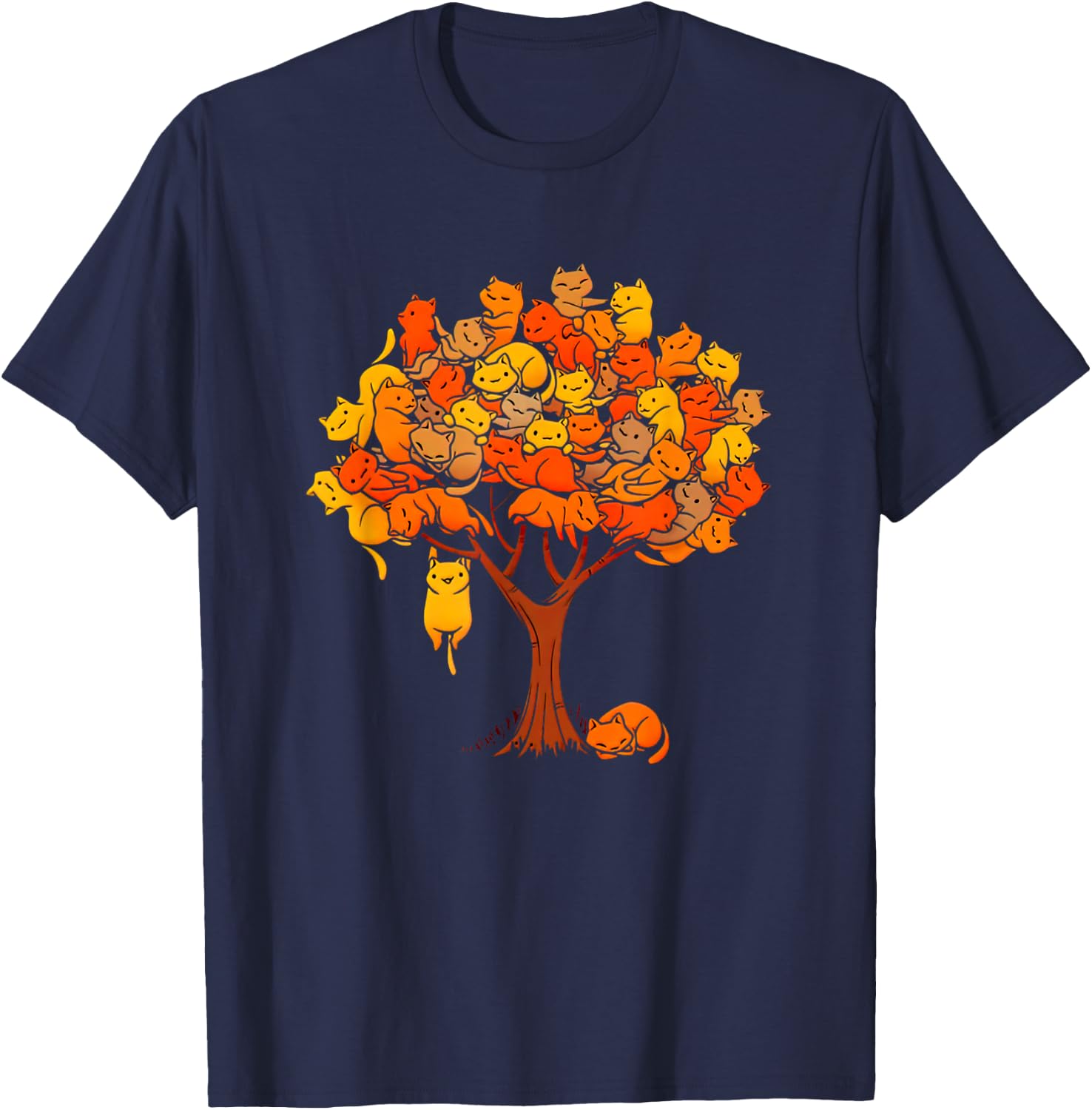 Cats And Tree Black Women's Cotton 100% T-Shirt - T-Shirt | Navy