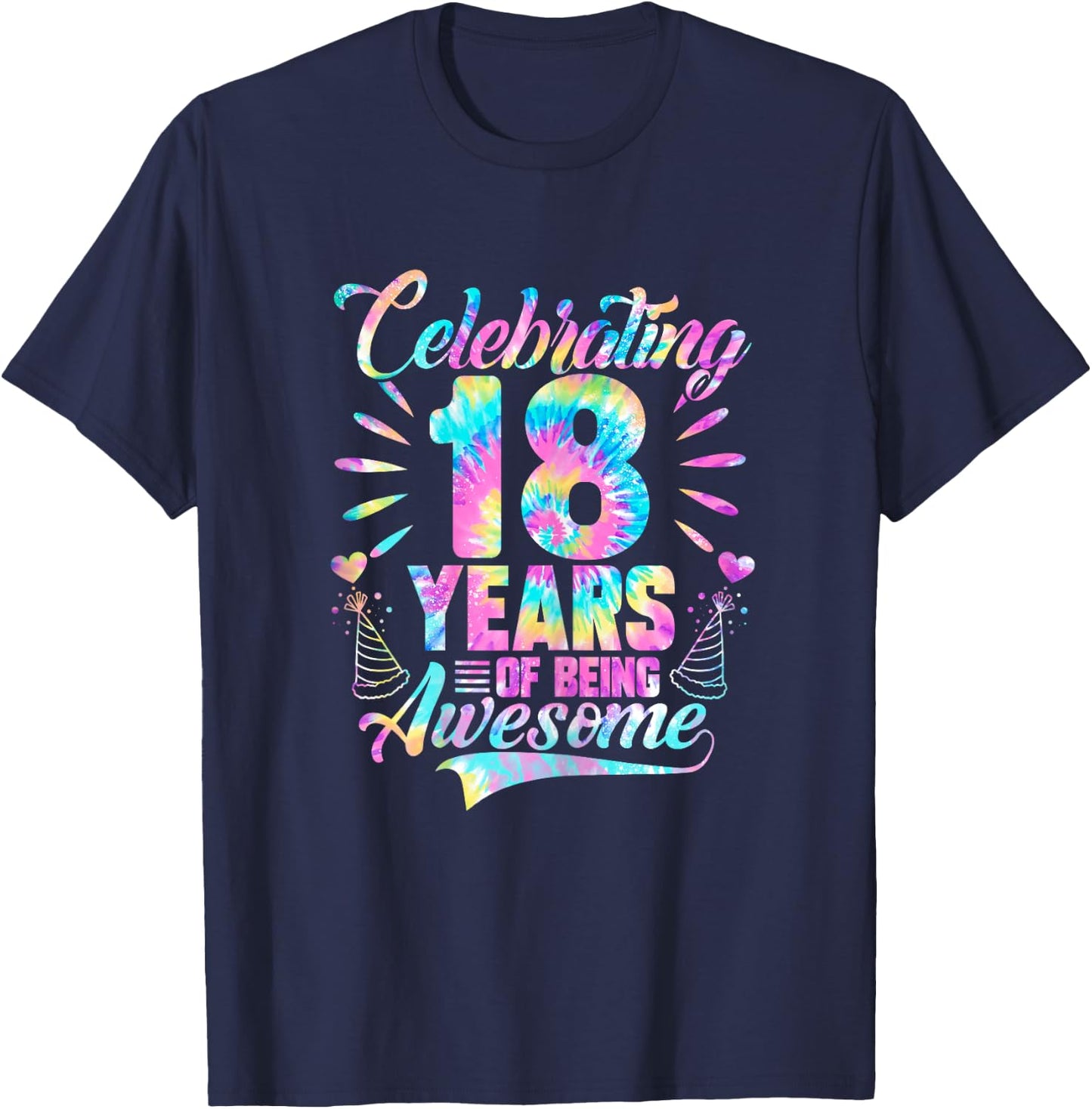 Celebrating 18 Year Of Being Awesome With Tie-dye Graphic T-Shirt - T-Shirt | Navy