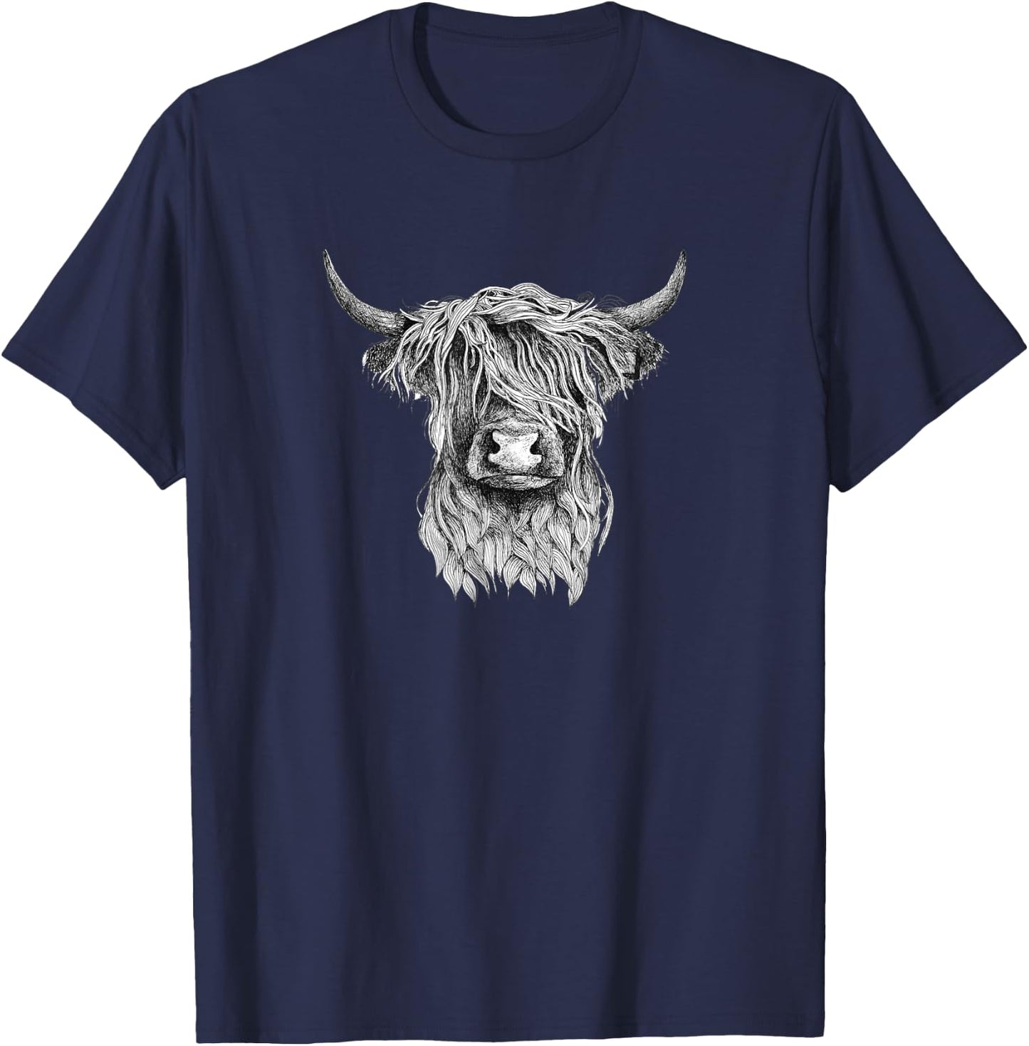 Highland Cow - Hand Drawn Illustration T-Shirt - T-Shirt | Navy