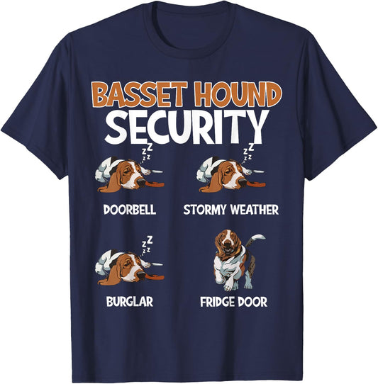 Funny Basset Hound Security Dog Sleeping Humor Design T-Shirt - T-Shirt | Navy